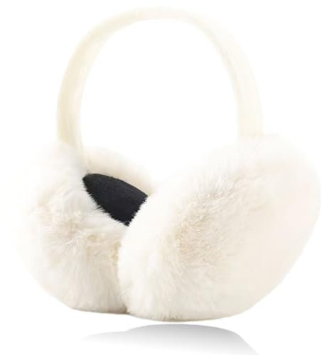 Jc.upin Ear Muffs,Kids Women's Earmuffs,White Fluffy Ear Warmers Thermal Ear Covers Windproof Soft Headband Sequin Winter Headwear,Comf Foldable Earflaps for Outdoor Sports Ski Cycling & Running