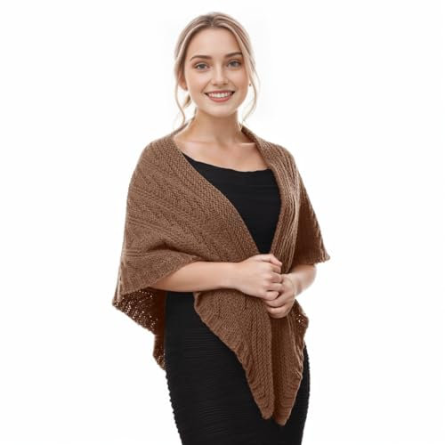 FAD-4U Warmer Winterschal für Damen, mittelalterlicher Vintage-Stil, gestrickt, gemütlich, warm, Damenpullover, Dreieckstuch, Umhang, Braun, Einheitsgröße