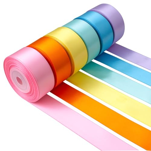 Pastell-Satinband, 2,5 cm x 60 m, verschiedene Farben, doppelseitig, Regenbogen-Seiden-Satinbänder für Bastelarbeiten, Ostern, Babyparty, Geburtstag, Hochzeit, Geschenkverpackung, Blumensträuße