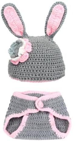 Uonlytech Neugeborenen-häschenkostüm Für Baby-fotoshootings Strickmütze Und Hosen-Set in Grau