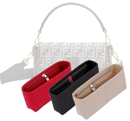 LinerLink Taschen-Organizer für Fendi mittelgroße Baguette-Tasche (27 x 15 x 6 cm (L x H x T), handgefertigter Tascheneinsatz, 2 mm Filztascheneinsatz, Damen-Handtaschenformer (Beige, Stil A: