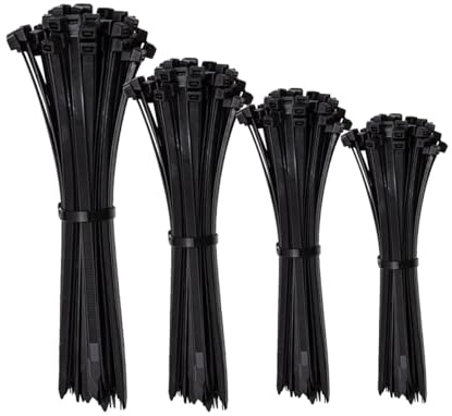 ERKO Serre-câbles électriques Set 200 pièces 100x2,5 ; 150x2,5 ; 200x3,6 ; 300x3,6 mm Support résistant aux UV pour le chemin de câbles Support pour colliers de câbles en noir