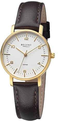 REGENT Damen Armbanduhr Analog Lederarmband Dunkelbraun URF1480 Analoguhr