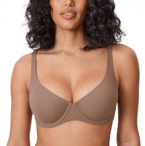 DELIMIRA Women's Confishape Balconette Bra Supportive T Shirt Full Coverage Plus Size Bras Underwire Unlined Brown Purple - Unlined 38C