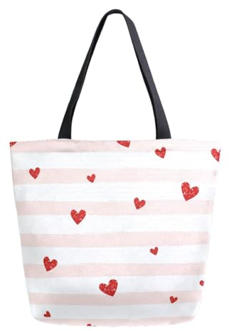 Strandtasche Herzen Einkaufstaschen Ideal Canvas Tasche Hochwertige Tote Bag Für Feiertags Einkaufen Mädchen 40X50cm