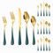 Thickened Gradient Color Handle Kitchen Stainless Steel Silverware Tableware Flatware Cutlery Set Steak Knife Fork Spoon Teaspoon (Gradient green gold,20 pieces)