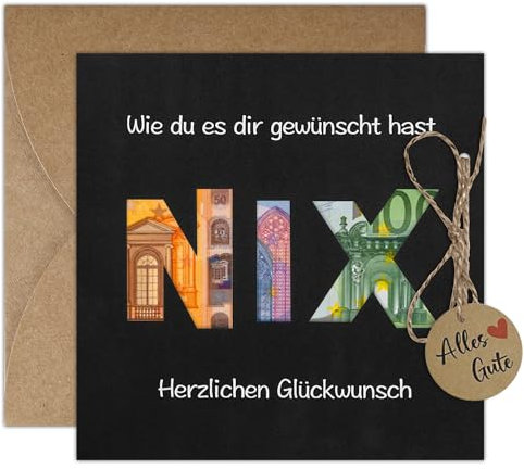 Geldgeschenk Verpackung mit Umschlägen als Grußkarte NIX, originelle NIX Wunscherfüller Geldgeschenk für Geburtstag, Karte für Männer und Frauen, für Geldgeschenke für Hochzeit, Jugendweihe,Geburtstag