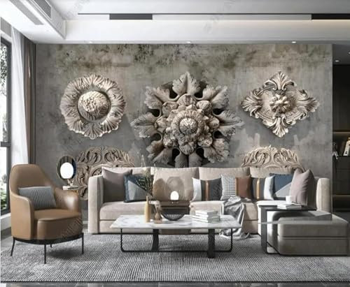 GZGZG Mural 3D Living Room Wallpaper Three-Dimensional Retro Relief Background Wall Bedroom Decoration Sticker Silk Cloth Wall Art