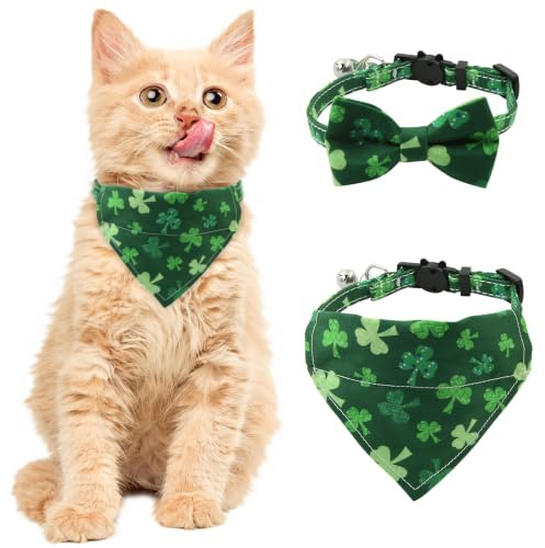 St. Patrick's Day Dog Costume,Puppy Collar with Bow Tie and Dog Bandana Green Irish Dog Adjustable Accessories for Pet Puppy Cat Party Dress-up Cosplay Costume