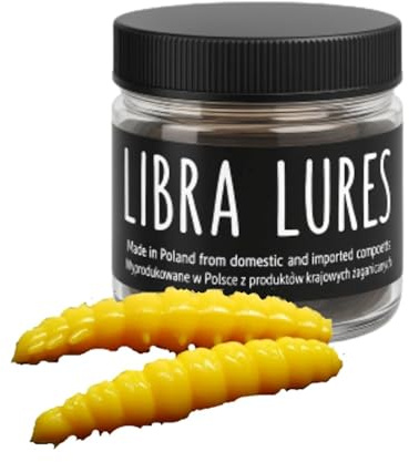 Libra Lures Larva 30mm | Forellenköder Supersoft | Inhalt: 15 Stück | Aroma: Knoblauch | Farbe: 007 / Yellow