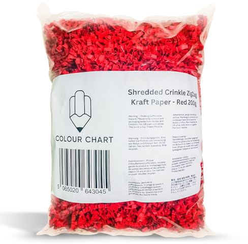 Shredded Crinkle ZigZag Kraft Paper, 200g, Red, for Gift Box and Hamper Filling