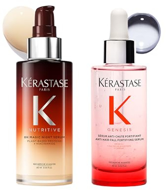 Kérastase Pflegeset mit Genesis Sérum Anti-Chute Fortifiant gegen Haarverlust und Haarbruch (90 ml) und Nutritive 8H Magic Night Serum (90 ml) für mehr Glanz und Geschmeidigkeit