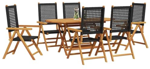 vidaXL Garden Dining Set 7 pcs Black Solid acacia wood and poly rattan, Al Fresco Dining Set, Contemporary Garden Furniture, Foldable Outdoor, Space-Saving Terrace for Family