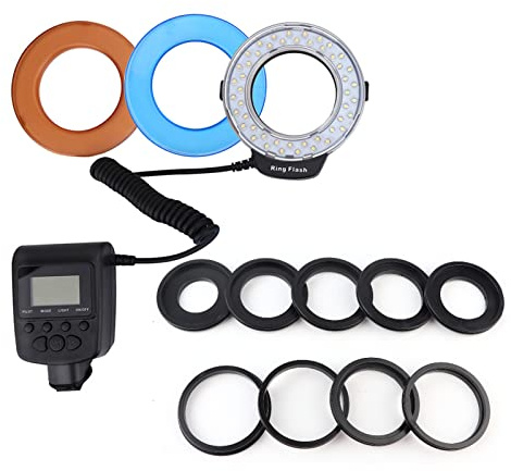 Kamera-Ring-Blitz-LED-Ringlichtfotografie, Blitz mit 7 Helligkeitsmodi, 4 Filtern und 9 Adaptern für DSLR-Kameras