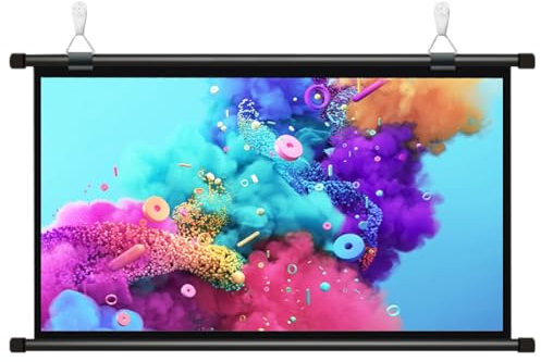 Toile Videoprojecteur Enroulable, Écran De Projection Manuel, pour Videoprojecteur En HD TV 16:9 4:3 Ecran De Projection Portable, Fixation Mur Ou Plafond, Anti-Plis Ecran Projecteur(16:9,40)