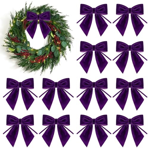 Donfulily Set of 12 Christmas Velvet Bows for Tree Decorations Gift Wrapping Crafts Holiday Garland Garland Fireplace Staircase Wedding Home Decor,4x4 Inch (Purple)