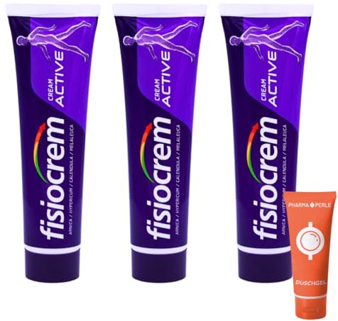 fisiocrem Cream Active 3x 60 ml I Massage- & Pflegecreme I Arnika, Ringelblume, Johanniskraut & Teebaumöl I Ideal nach Sport I Schnell einziehend, nicht fettend I Spar-Set plus Pharma Perle give-away