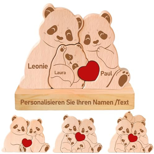 Personalisierte Geschenk-Holzkunstpuzzle der Bärenfamilie,Holz Bär Skulpturen mit 2-7 Namen Graviert,Desktop Ornament Home Tischdekoration,Geschenke für Familie Muttertag Vatertag (Stil-3)