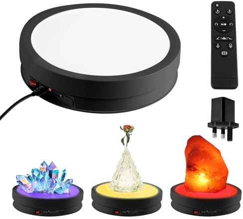 Rotating Display Stand, 22cm Electric Rotating Turntable with 6Colors LED Light Speed Control, 20KG Load Remote Control Motorized Turntable 360º Rotating for Jewelry Cake Product Display (Black)
