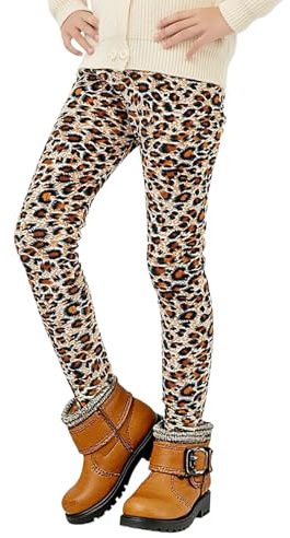 lozssnigzi Thermoleggings Mädchen, Leo Gefütterte Leggings Winter Dicke Thermohose Sport Warme Hosen Fleece Winterhose Kinder Slim Lange Wollhose, 110-160