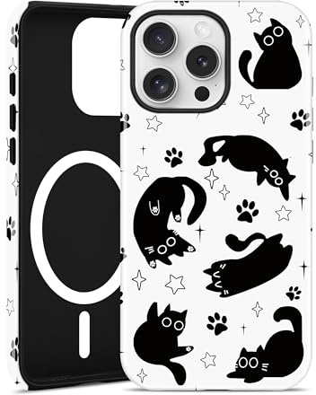 Aitipy Magnetic Cat Phone Case for iPhone 16 Pro Max, Compatible with MagSafe, Cute Black Cat Aesthetic Soft TPU and Hard PC Shockproof Protective Phone Cover for Women Girls
