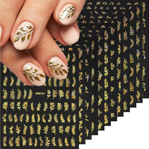 Zimocepuz Nail Stickers, Nail Stickers Autumn Nail Art Gold Leaf Fall Nail Art Stickers for DIY Manicure