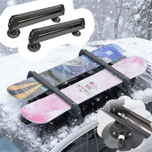Skiträger Ski- und Snowboardträger mit Verstellbarem Saugnapf, 78 cm Lange, Abschließbare, Trägerlose Dachträger, Skiträger für Dachträger/Skihalter(Black)