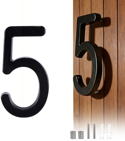 Amgo Numéros d'adresse modernes de 0 à 9, panneau de maison flottant simple de 10,9 cm – Kit facile à installer pour brique, bois et béton – Blanc