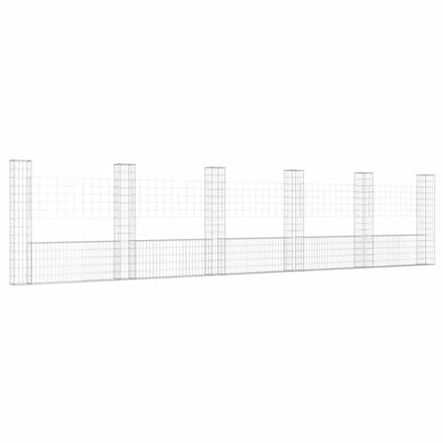 Foknhdi Gabionenkorb 620x20x150 cm U-Form, 3,5 mm Edelstahl-Drahtgitter, Gabione Garten Sichtschutz Stützmauer mit 6 Säulen