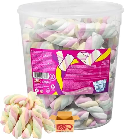 Rainbow Marshmallows Twists Sweets Bulk - 680g Twister Cable Giant Marshmallows Kids Sweets for Birthday Party, Camping, Party With Birthday Card By Red Rainbow
