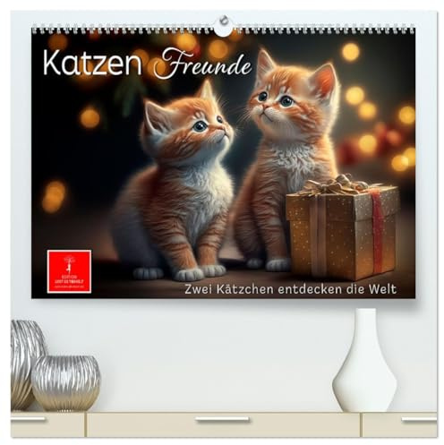 Katzen Freunde (hochwertiger Premium Wandkalender 2026 DIN A2 quer), Kunstdruck in Hochglanz: Bezaubernde Bilder kleiner Kätzchen. (CALVENDO Tiere)