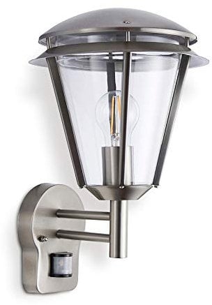 INOVA Outdoor Lights with Sensor - Security Lights Outdoor Motion Sensor - Brushed Stainless Steel PIR Motion Sensor Lights - Motion Detector Outside Lights - IP44 Weatherproof Wall Lights