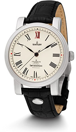 Kronsegler Colosseum III Herren Armbanduhr Automatik rhodiniert - altweiss/rot