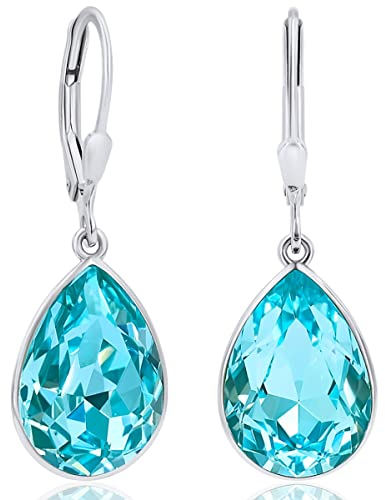 925 Ohrringe Blau Silber Kristalle Tropfen Aquamarin Silber-Ohrhänger NOBEL SCHMUCK