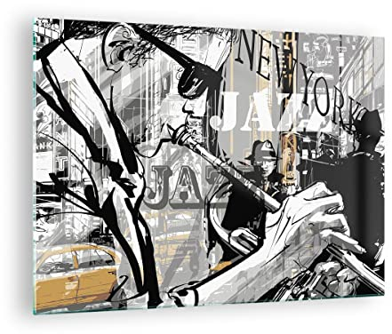 Bilder auf Glas Jazz Musik Musiker Glasbild 70x50cm Wandbilder Dekoration Wohnzimmer Schlafzimmer Küche Deko Klein Wanddeko Bild im Glas Wand Kunstdruck Art Modern Wall Decor Glasdruck GAA70x50-3792