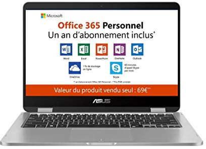 Asus VivoBook FLIP TP401MAEC066TS PC portatile 14 FHD Touch (Intel Pentium Silver N5000, RAM 4GB, 64GB EMMC, Windows 10, Pack Office Incluso) Tastiera AZERTY Francese