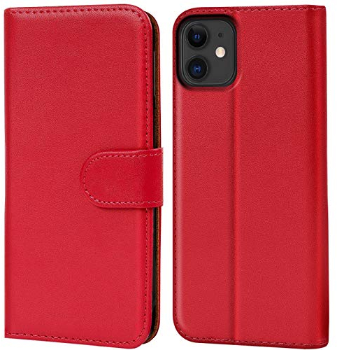 Verco custodia per iPhone 11, Case per Apple iPhone 11 Cover PU Pelle Portafoglio Protettiva (6.1 inch), Rosso