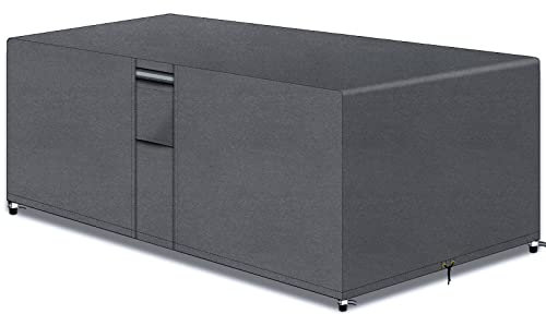 PATIO PLUS Funda Para Mesa de Jardin, 600D Paño de Oxford Funda Protectora Mesa Jardin, Fundas para Rectangular Mueble de Jardin de Exterior Impermeable, Anti-UV, Anti-desgarro, Gris 200x160x71cm