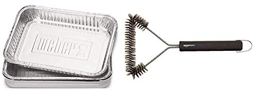Weber Drip Pans 10-Piece, Large & Amazon Basics 12-Inch 3-Sided Grill Brush