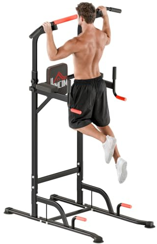HOMCOM Barra de Dominadas Altura Regulable 189-239 cm con 7 Orificios | Torre de Ejercicios Estación Multifuncional para Entrenamiento Fitness Casa Gimnasio Oficina Carga 120 kg