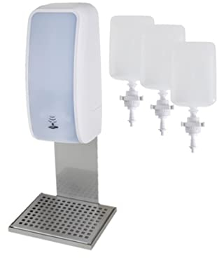 Blanc HYGIENIC Desinfektionsspender Cosmos – Spender mit Sensor, Tischständer und 3 x 1 Liter Desinfektionsmittel, ergiebige Händedesinfektion für ca. 3000 Anwendungen, Weiß