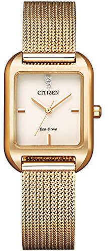 Citizen Orologio analogico da donna Eco-Drive con cinturino in maglia in acciaio inossidabile, Oro rosa, Bracciale