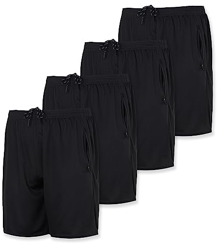 Real Essentials Lot de 4 Shorts de Course à Pied en Maille à séchage Rapide pour Homme avec Poches zippées (Grandes Tailles Disponibles), Set 1, Taille M