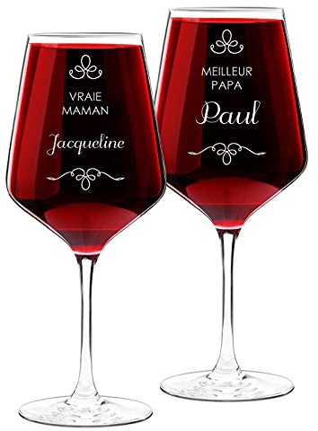 Maverton Set de 2 verre a vin en Cristal - Verres gravés 530ml - Verres à Vin XL Cadeau Personnalisé - Cadeau Couple - Set Classique pour parents - Anniversaire mariage - parents