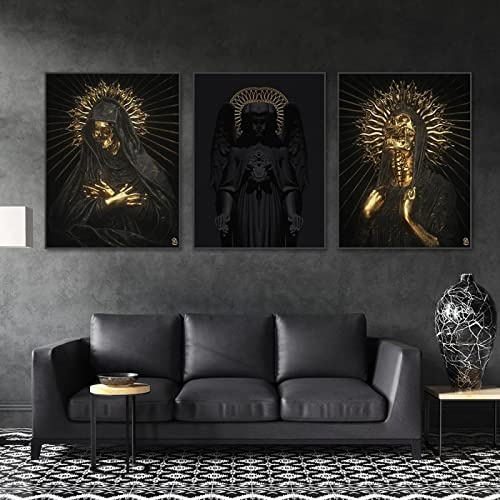 Totenkopf Engel Figur Kunst Leinwand Gemälde Dark Gothic Poster Bilder Wandkunst Gemälde Für Wohnzimmer Moderne Wohnkultur 60x85cm(24x34in)x3 ungerahmt