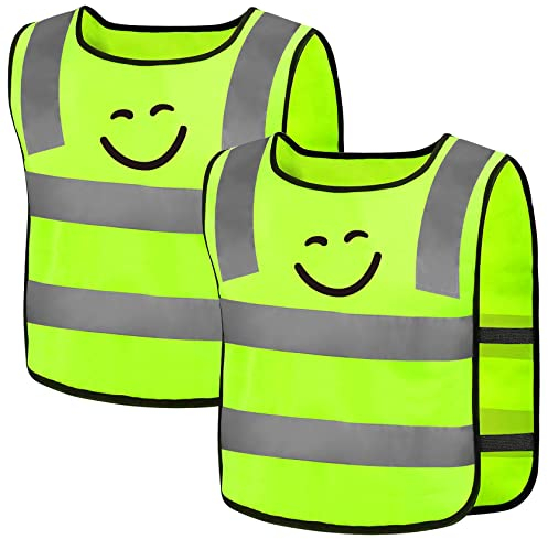 2 Pezzi Gilet Sicurezza Bambini,PAMIYO Bambini Alta Visibilità Riflettente di Sicurezza Gilet Antinfortunistici Bambini per Auto e Biciclette Giubbotti Protettivi per Ragazze Ragazzi 3-12 Anni