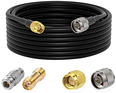 Vecys N Macho a SMA Macho Cable Coaxial de Baja Pérdida RG58 32.8FT/10M + 2PCS N SMA Adaptador Kit para 3G 4G 5G LTE Antena Ham Radio GPS WiFi