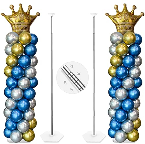 YALLOVE Balloon Column Stand Kit, Set of 2, 2m Height Adjustable Balloon Tower Pillar with Reusable Metal Telescopic Design for Birthday, Wedding, Baby Shower, Graduation Party Decoration