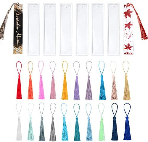 MUFEKUM Lesezeichen-Set aus Epoxidharz-Formen mit Quasten, Resin-Silikonform Bookmark-Kunstharz-Gieß-Set für DIY-Personalisierte Lesezeichen (26pcs)