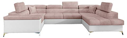 mb-moebel Ecksofa mit Schlaffunktion und Bettkasten | Couch für Wohnzimmer, Schlafsofa Sofagarnitur Sofa Eckcouch U-Form Wohnlandschaft mit Bettfunktion TAHITI (RECHTS, Rosa+Weiß)